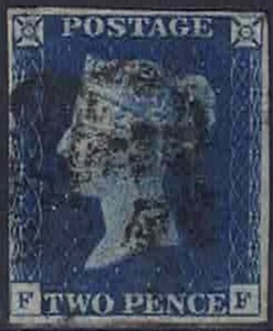 1840 QV SG4 Platte 2 tiefblaue Buchstaben F-F gebraucht - Bild 1 von 1