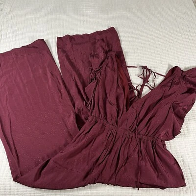 Madewell Jumpsuit Womens Medium Canerbet Viscose Ruffle Tie Back Deep V Neck NEW - Image 1 of 4