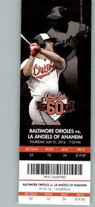 Los Angeles Angels vs Baltimore Orioles 7/31/2014 Full Ticket - Eddie Murray , - Picture 1 of 2