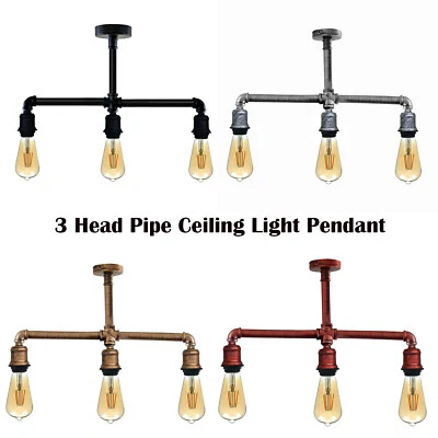 ELECTRICALSONE Vintage Ceiling Lamps Steampunk Lights 3 Head Metal Kitchen Fitting Pipe Lights