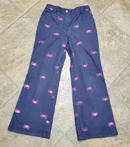 Lilly Pulitzer Crab Embroidered Pants Blue Pink Denim Flare Leg Girls Size 7 - Picture 1 of 6