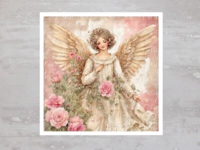 Painel de tecido anjo de Natal floral rosa romântico artesanato costura colcha bloco A472 - Imagem 1 de 4
