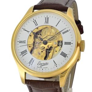 Swiss EVERITE 17 Jewels Skeleton Gold Stainless Steel Wrist Watch - 44mm - Picture 1 of 6
