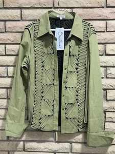 Obstinée Women’s Top Shirt Green - Black Stripes Womens Size 14 Casual Strech - Picture 1 of 12