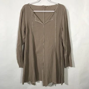 Soft Surroundings Medium Long Sleeve Tunic Dress V-neck Beige Raw Hem Detail - Picture 1 of 5