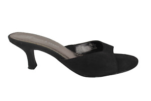 White Stag Women Black Linen Low Heel Open Toe Shoe Size 6 Casual Dressy