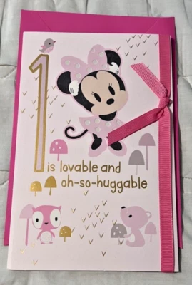 DISNEY BABY MINNIE MOUSE 1ST BIRTHDAY GIRL GREETING CARD-NEW! - Image 1 of 2
