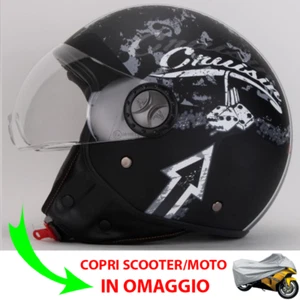 Casco Demi Jet Nero Opaco con Fantasie Bianche Visiera Elicotterista, Omologato - Foto 1 di 4