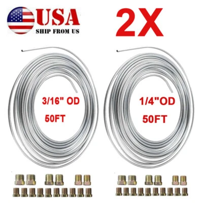 2X Kit de tubería de línea de freno de zinc de acero 3/16" 1/4" OD 50 PIES rollos de bobina con accesorio Foto 1 de 4