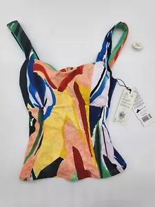 Neu mit Etikett Calia XS Power Sculpt Tankini Schwimmen Oberteil malerisch Blumenmuster integrierter BH UVP 68 $ - Bild 1 von 7