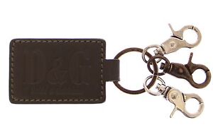 DOLCE & GABBANA D&G Keychain Unisex Leather Metal Ring Hook Logo Keyring