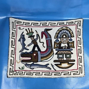 Vintage peruanischer bestickter Wandteppich Wandbehang Volkskunst 24x19 Ureinwohner Inka - Bild 1 von 10