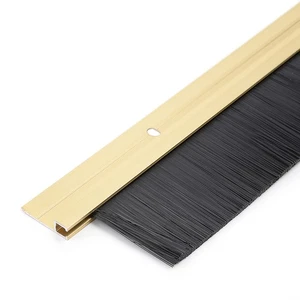 39" x 2.3" Door Bottom Sweep Gold Tone Aluminum Alloy W 1.4" PP Silicone Brush - Picture 1 of 7