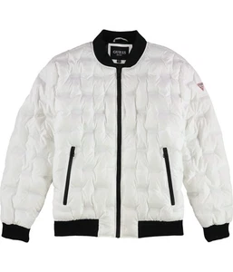 GUESS Mens Puffer, Stamp Bomber Jacket, White, XX-Large - Picture 1 of 2