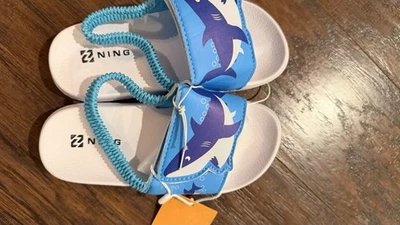 NEW Toddler Sandals Size 10 Back Strap and Velco Strap Hook & Loop Blue Sharks - Image 1 of 4