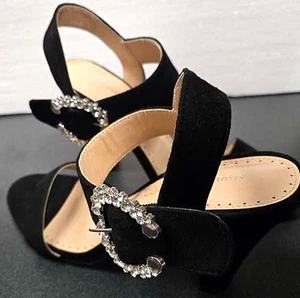 Adrienne Vittadini Damen Wildleder AV-Geno Strass Schnalle Absatz schwarz Größe 8,5M - Bild 1 von 7