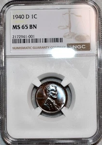 NGC MS-65 BN 1940-D Lincoln Cent, Beautifully Toned, Radiant Gem. - Picture 1 of 2