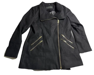 GUESS Women's Melton Wool Asymmetrical Zip Coat NEW Sz M FREE SHIPPING 90’s - Image 1 of 4