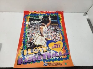 VINTAGE 80s 90s UTAH JAZZ "THE MAILMAN" KARL MALONE USPS PROMO POSTER 25X19 - Picture 1 of 10