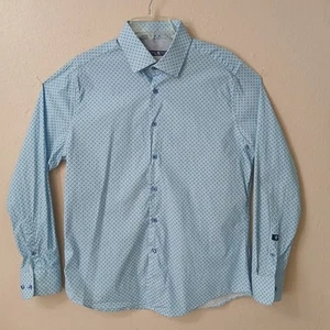 STONE ROSE Men Shirt Size L Long Sleeve Button-Up Mini flower Print Blue 5494 - Picture 1 of 8