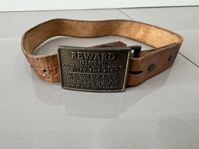 BILLY THE KID Reward Poster Brass Belt Buckle KIDS - Steven + Horses On Leather - Image 1 of 4