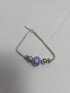 Bacio Italy Sterling Silver 7” Charm Bracelet Murano 18.9g Estate Jewelry Flower - Picture 1 of 4