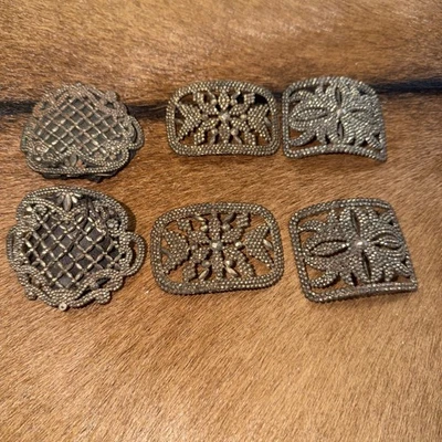 Antique Victorian Shoe Buckle Clip Pair Signed Made In France Cut Steel , 3 pair - Image 1 of 4