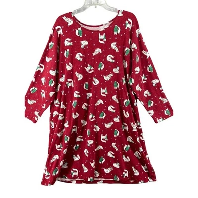 Ночная рубашка с длинным рукавом Dreams Co размер 5X 6X красный рождественский кот - Изображение 1 из 4
