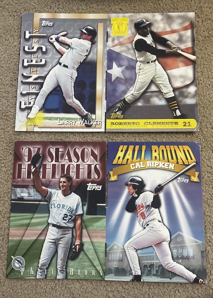Carteles de tarjeta promocionales Topps 1997 Barry Bonds Roberto Clemente González Ripken Salón de la fama + Foto 1 de 4
