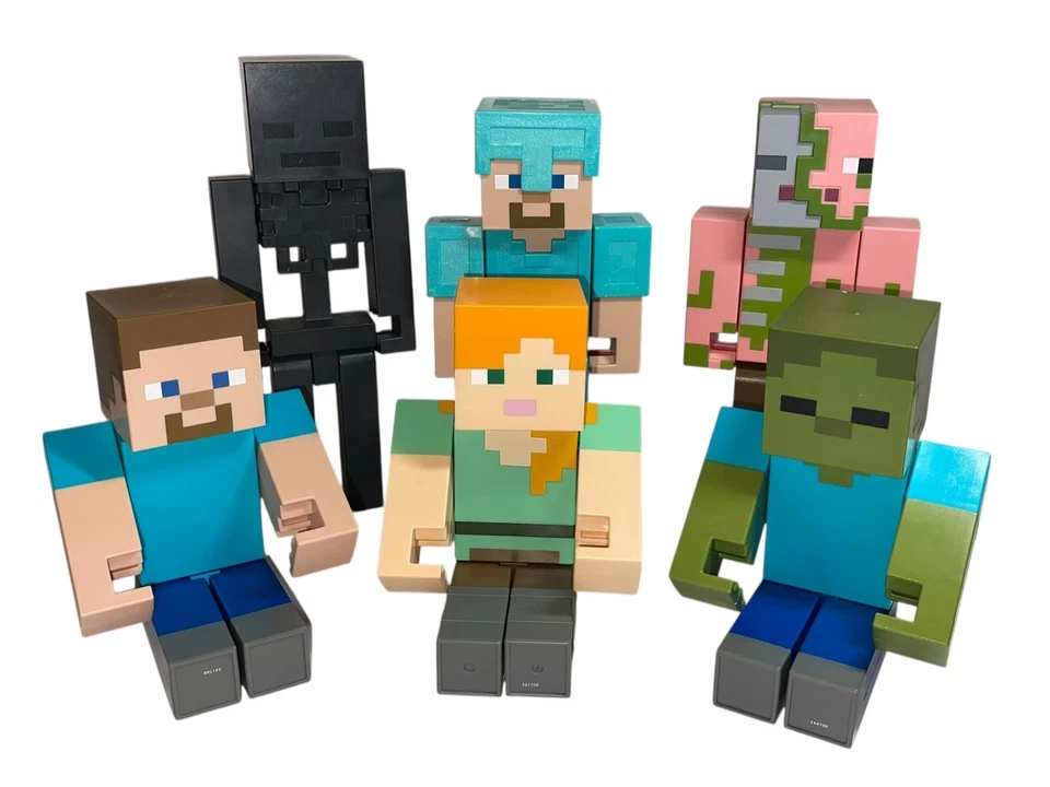 Lote de figuras Minecraft Mattel 2017 8,5" Steve x2, Alex, Zombie, Wither y Pigman Foto 1 de 4