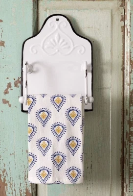 Vintage White Farmhouse Enameled Metal Towel Rack Holder Toilet Paper Roll Wall - Image 1 of 4