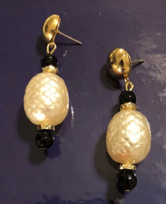Pendientes llamativos de ónix bellota. De colección con Negro Ónix Dorado Pl Nueva Cúpula XL 80s Foto 1 de 4