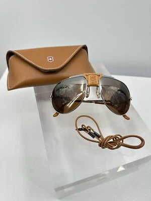 Swiss Army 4000 Brown Leather Silver Frame Mountaineering Sunglasses w/ Case (K) - Image 1 of 4