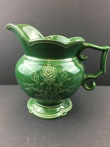 Green Ornate Ceramic 8” Pitcher Vase Floral Pattern Excellent Condition - Picture 1 of 8
