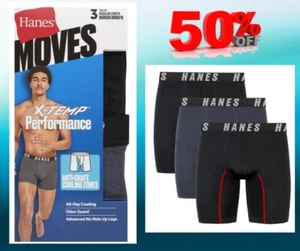 Hanes Moves Men 2XL 44-46 Anti-Chafe Boxer Brief, X-Temp, Black 3-Pack 6" Inseam - Picture 1 of 18