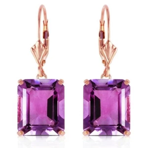 13 Carat 14K Solid Rose Gold Amethyst Gemstone Earrings Octagon Square Shape - Picture 1 of 4