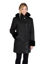 Excelled Women's Tech Poly Walking Coat with Faux Fur Trim, Black, L