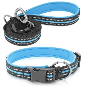 Reflective Dog Collar and Leash Set - Adjustable Nylon Dog Collar& Leash with... - Picture 1 of 7