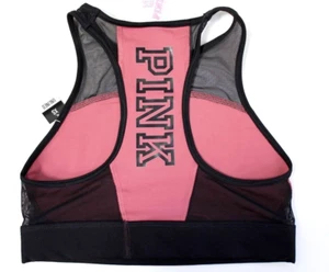 Victoria's Secret PINK Mesh High Neck Sports Bra Racerback Black Pink Size XS - Picture 1 of 2
