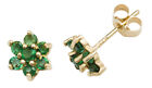 9ct Yellow Gold Emerald Daisy Cluster Stud Earrings - Solid 9K Gold