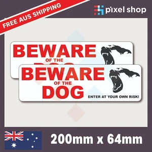 2x Beware Of The Dog Sign Sticker 200mm White Self Adhesive Warning Decal - Picture 1 of 3