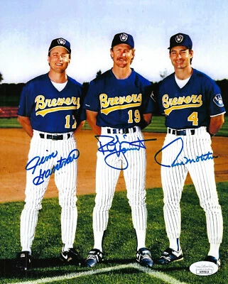 BREWERS Robin Yount Paul Molitor Jim Gantner signed 8x10 photo JSA COA AUTO Trio - Image 1 of 2