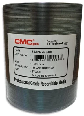600-Pak CMC Pro (TY Technology) 8X SPEED Shiny-Silver DVD-Rs in Tapewrap! - Image 1 of 2