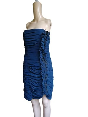 Vestido Shoshanna para mujer sin tirantes con volantes vaina azul seda hasta la rodilla talla 6 Foto 1 de 4