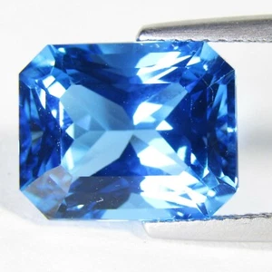 7.93Cts Sparkling Natural Swizz Blue Topaz 12x10mm Radiant Cut Brazil Gemstone! - Picture 1 of 6