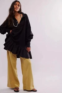 Free People Olivia Sweatshirt Top Collared Oversized Solid Pullover M NWT 274303 - Picture 1 of 9