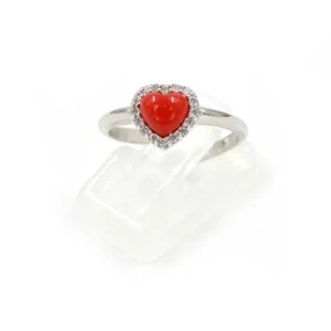 Anello regolabile Argento 925 rodiato corallo rosso zirconi bianchi artigianale - Imagen 1 de 2