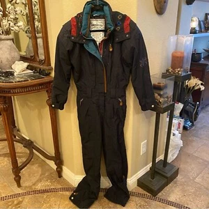 Vintage OBERMEYER Women Black Thermo Lite Embroidery Hoodie Ski Snowsuit Size 10 - Picture 1 of 10