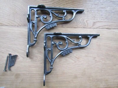 PAIRE de 7,5 pouces GNER chemin de fer antique rustique vintage supports d'étagère AI - Photo 1/2