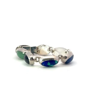Vintage Messicano Argento Sterling Onice Lapis Turchese Giada Marrone Pietra - Foto 1 di 7